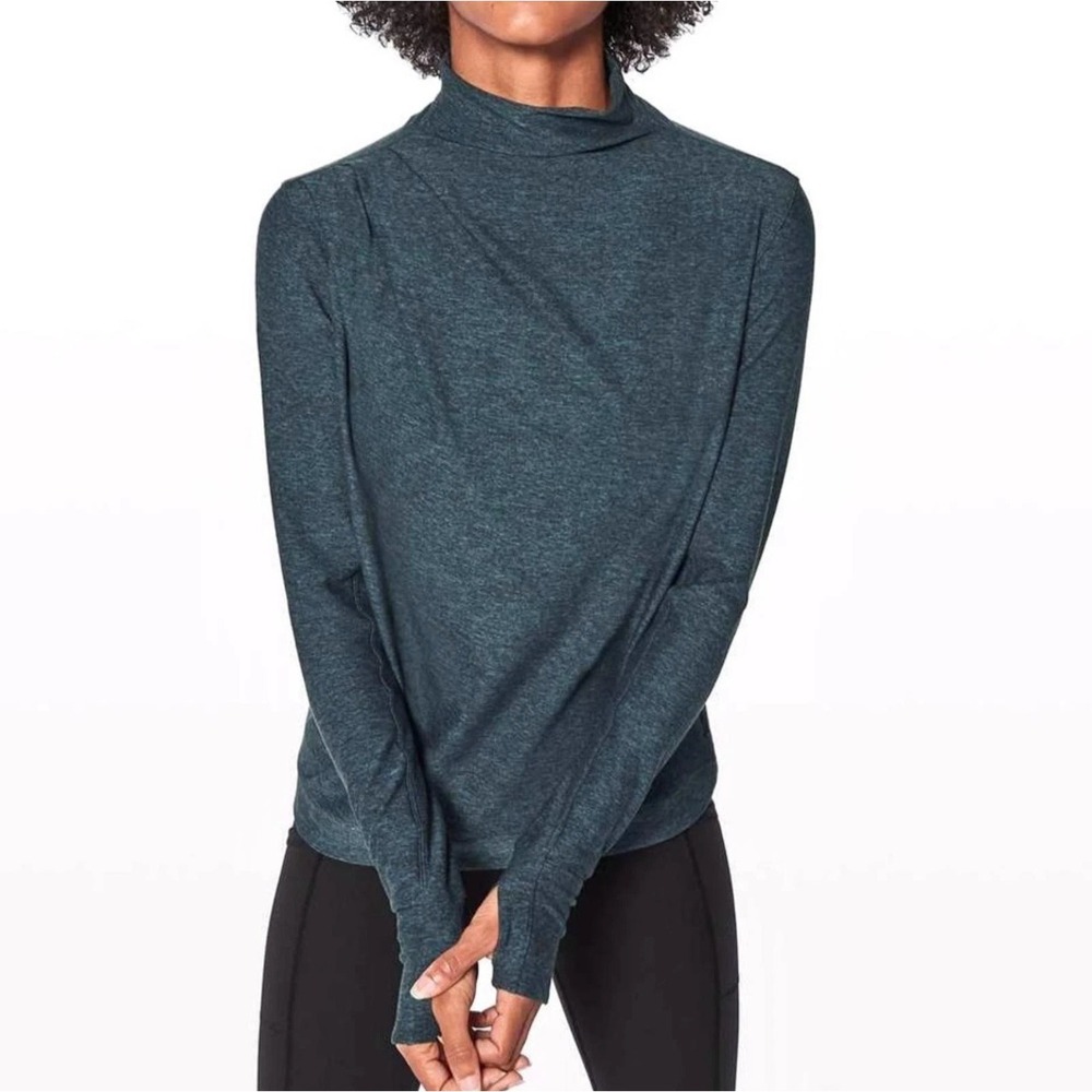 Lululemon Morning Miles Rulu Long Sleeve‎ Heathered Nocturnal Teal Black Size 6